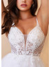 Beaded White Lace Tulle Shimmering Wedding Dress